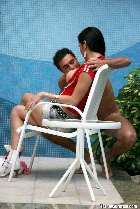 Beautiful Brunette Latina Femboy Kalena Spreading Her Legs Poolside